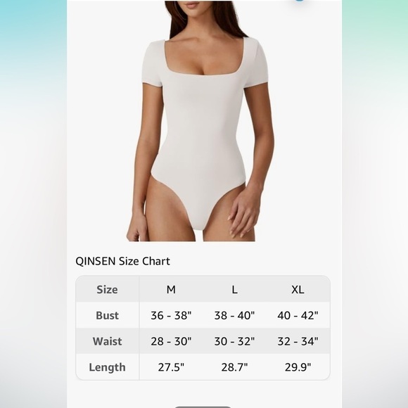 NWT QINSEN Square Neck Short Sleeve Double-Layer Bodysuit Fashion T-Shirt Tops - Picture 5 of 7